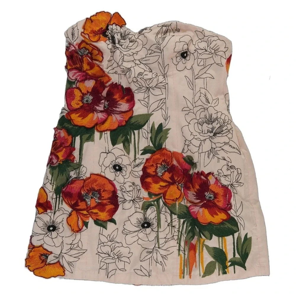 NWT Anthropologie 3D Floral‎ Cotton Shell Dress Women's Size 14 Ivory $268